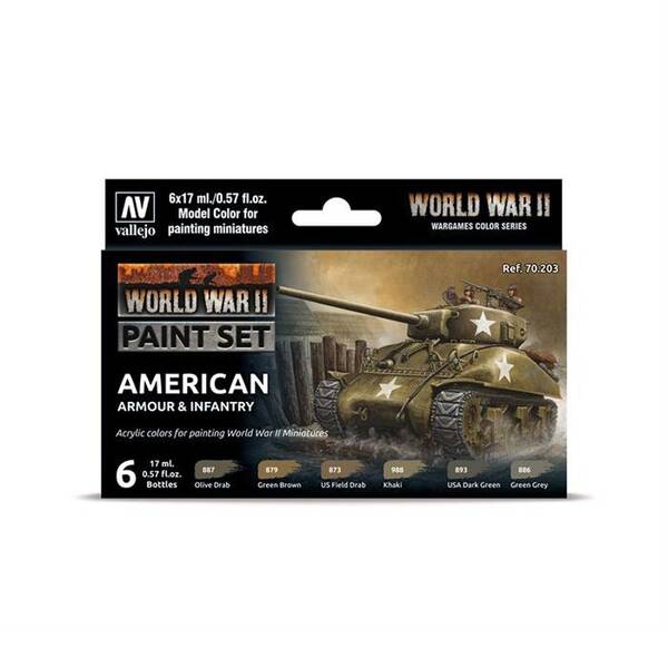 Vallejo Model Color Set WWII American Armour&Infantry (6) 70.203 - 1