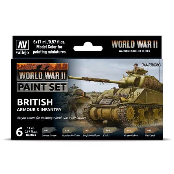 Vallejo Model Color Set WWII British Armour&Infantry (6) 70.204 - 1