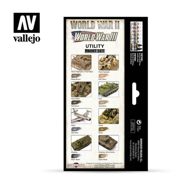 Vallejo Model Color Set WWII Utility Paint Set (8) 70.201