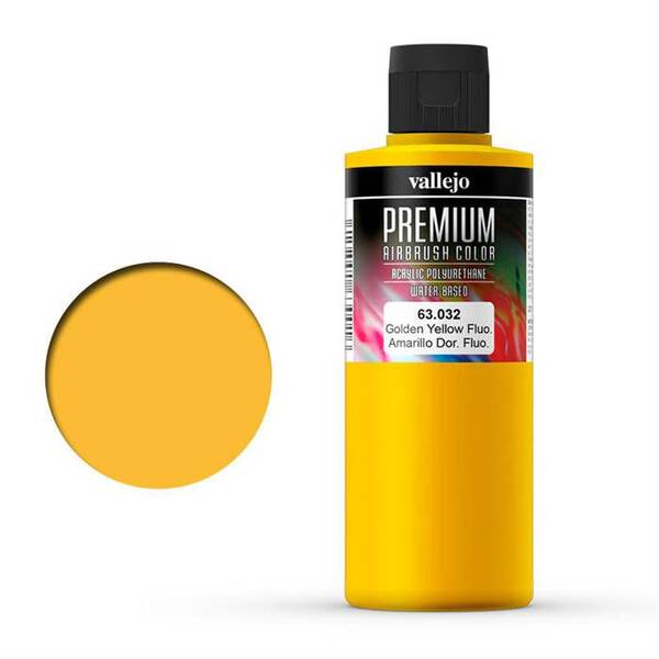 Vallejo Premium Airbrush Color 200Ml 63.032 Fluourescent Golden Yellow