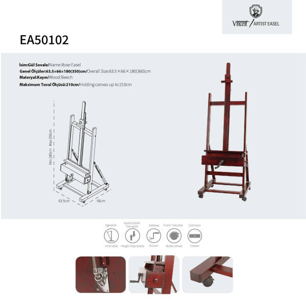 Vincent Artist Şövale EA50102 Rose/Gül - 3