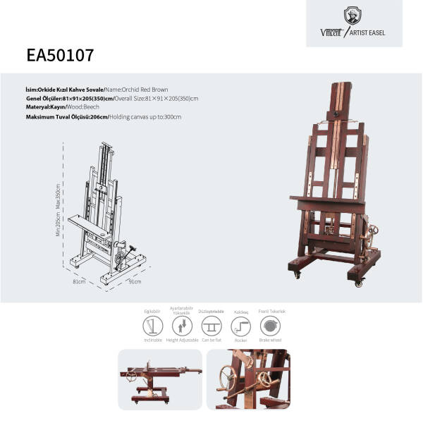 Vincent Artist Şövale EA50107 Orchid Red Brown/Orkide Kızıl Kave - 2