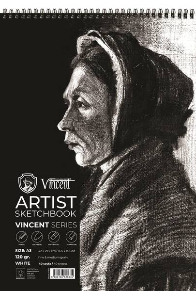 Vincent Artist Seri Eskiz Defteri 120Gr A3 40 Sayfa Beyaz