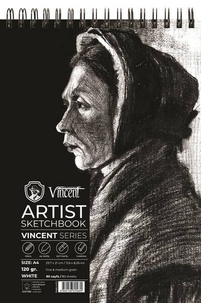 Vincent Artist Sketchbook Eskiz Defteri 120Gr A4 80 Yaprak Beyaz - 1