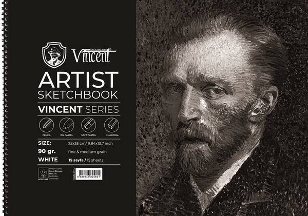 Vincent Artist Sketchbook Eskiz Defteri 90Gr 25X35 15 Yaprak Beyaz - 1