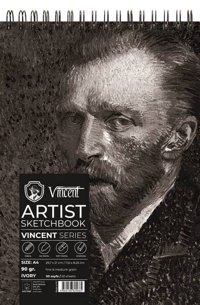 Vincent Artist Seri Eskiz Defteri 90Gr A4 50 Sayfa Fildişi
