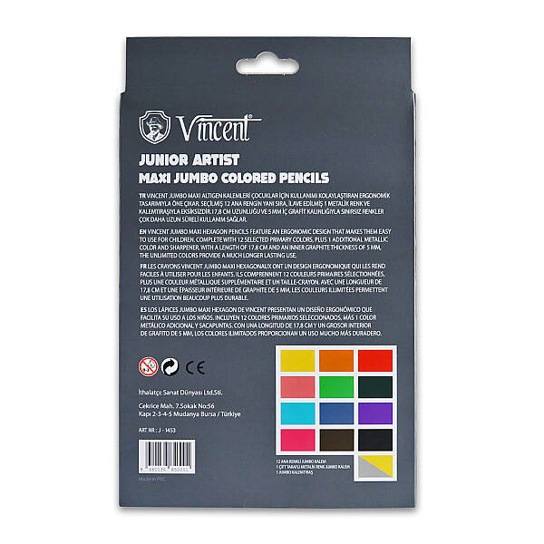 Vincent Maxi Jumbo Kuru Boya Kalem Seti 12'li - 2