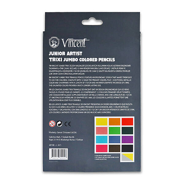 Vincent Trixi Jumbo Kuru Boya Kalem Seti 12'li - 2