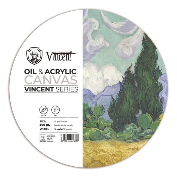 Vincent Yağlı Ve Akrilik Boya Kanvas Pad 300Gr Daire 45Cm 10 Yaprak - 1