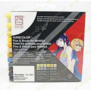 Zig Kurecolor Fine&Brush Manga Fırça Uçlu Marker CNKC-2200/12Vhm 12'li Set - Zig