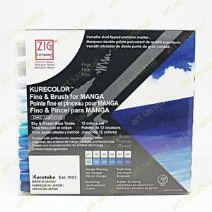 Zig Kurecolor Fine&Brush Manga Fırça Uçlu Marker CNKC-2200/12Vso 12'li Set - Zig