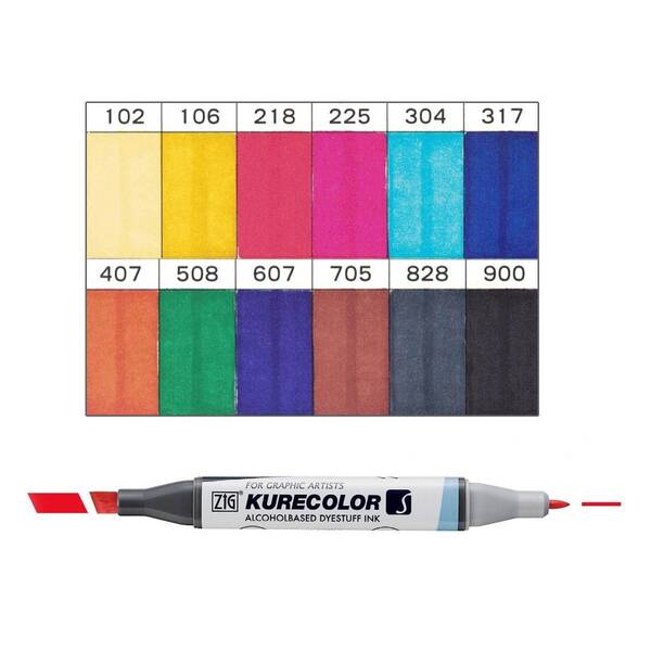 Zig Kurecolor Twin Alkol Bazlı Marker KC-3000/12B 1 Basic Colors - 1