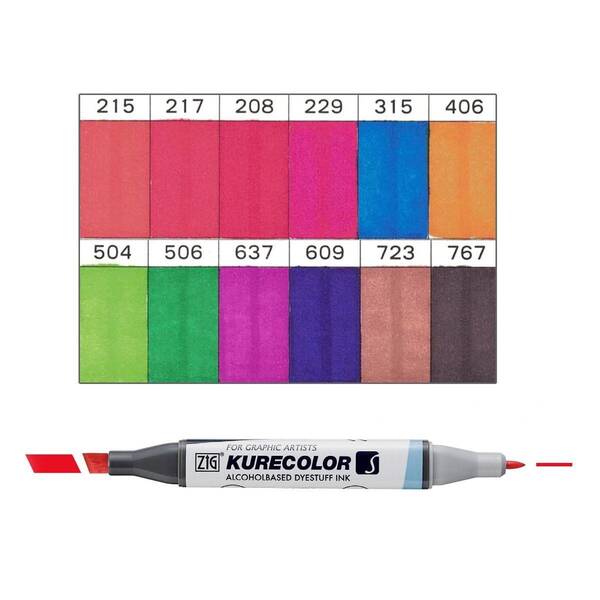 Zig Kurecolor Twin Alkol Bazlı Marker KC-3000/12B 2 Brilliant Colors